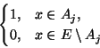 \begin{displaymath}\begin{cases}
1,& x\in A_j,\\ 0,& x\in E\setminus A_j
\end{cases}\end{displaymath}