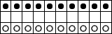 \begin{picture}(100,30)
\multiput(0,0)(0,10){4}{\line(1,0){100}}
\multiput(0,0...
...5,5)(10,0){10}{\circle{5}}
\multiput(5,25)(10,0){10}{\circle*{5}}
\end{picture}
